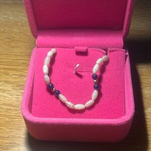 14k Gold Elegant Pearl and Blue Bead Bracelet
